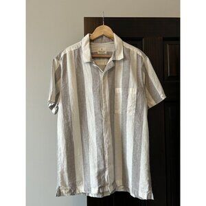 Men's Mutual Weave Grey and White Striped Button Down Size M